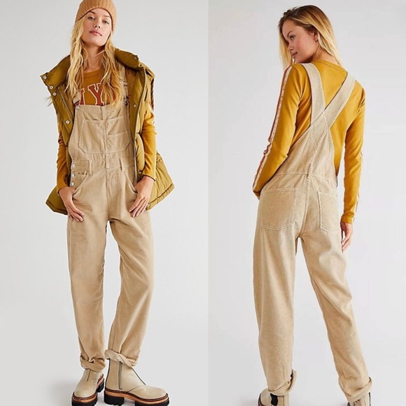 Free People Pants - Free People Beige Corduroy Ziggy Overalls We The Free XS